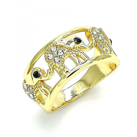 Anillo Multi Piedra 01.380.0001.07 Oro Laminado, Diseño de Elefante, con Cristal Blanca y Negro, Pulido, Dorado