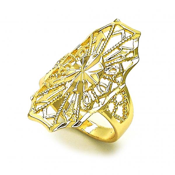 Anillo Elegante 01.233.0032.08 Oro Laminado, Diseño de Flor y Flecha, Diseño de Flor, Diamantado, Dorado