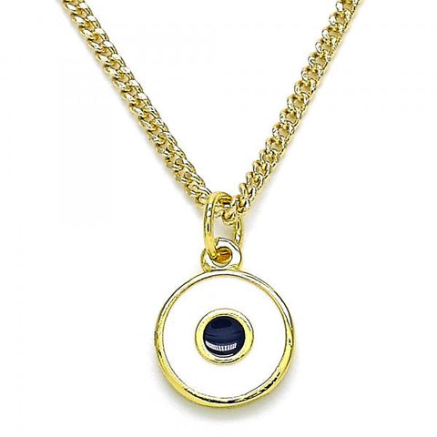 Collares con Dije 04.313.0033.20 Oro Laminado, Diseño de Ojo Griego, Esmaltado Blanco, Dorado