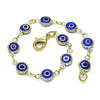 Pulsera Elegante 5.039.005.1.06 Oro Laminado, Diseño de Ojo Griego, Resinado Azul, Dorado