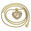 Collares con Dije 04.156.0046.1.20 Oro Laminado, Diseño de Corazon, con Zirconia Cubica Multicolor, Pulido, Dorado