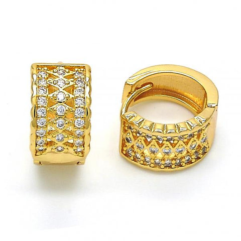 Argolla Huggie 02.304.0009.15 Oro Laminado, con Micro Pave Blanca, Pulido, Dorado