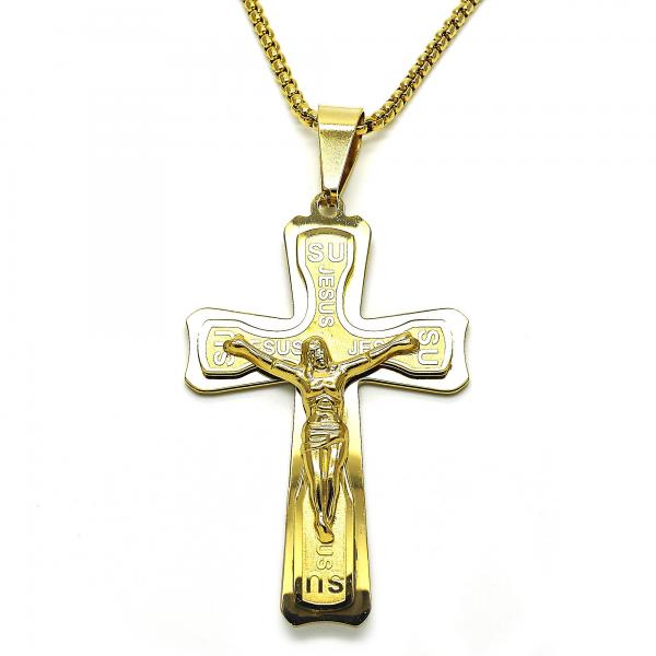 Collares con Dije 04.116.0050.30 Acero Inoxidable, Diseño de Crucifijo, Pulido, Dorado