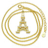 Collares con Dije 04.336.0093.2.16 Plata Rodinada, Diseño de Torre Eiffel, con Zirconia Cubica Blanca, Pulido, Dorado