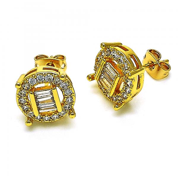 Arete Dormilona 02.342.0213 Oro Laminado, Diseño de Baguette, con Zirconia Cubica Blanca y Micro PaveBlanca, Pulido, Dorado