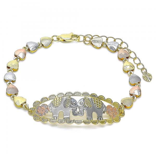 Pulsera Elegante 03.380.0109.08 Oro Laminado, Diseño de Elefante y Flor, Diseño de Elefante, Pulido, Tricolor