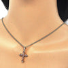 Collares con Dije 04.284.0010.1.22 Oro Laminado, Diseño de Cruz, con Zirconia Cubica Granate y Blanca, Pulido, Dorado