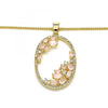 Collares con Dije 04.156.0184.1.20 Oro Laminado, Diseño de Gota, con Zirconia Cubica Rose Water Opal y CristalBlanca, Pulido, Dorado