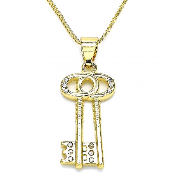 Collares con Dije 04.213.0192.20 Oro Laminado, Diseño de Llave, con Cristal Blanca, Pulido, Dorado