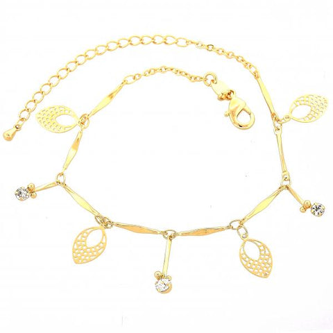 Pulsera de Dije 03.63.1275.10 Oro Laminado, Diseño de Oja, con Zirconia Cubica Blanca, Diamantado, Dorado