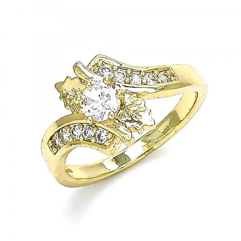 Anillo Multi Piedra 01.210.0135.07 Oro Laminado, Diseño de Oja, con Zirconia Cubica Blanca, Pulido, Dorado
