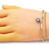 Pulsera de Dije 03.213.0186.07 Oro Laminado, Diseño de Ojo Griego y Paperclip, Diseño de Ojo Griego, Esmaltado Azul, Dorado