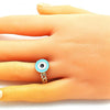 Anillo Elegante 01.213.0019.2 Oro Laminado, Diseño de Ojo Griego, Esmaltado Azul Claro, Dorado