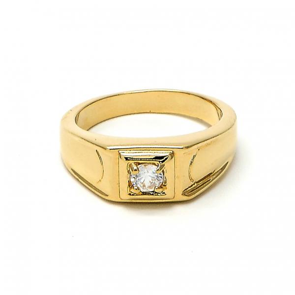 Anillo de Hombre 01.63.0449.06 Oro Laminado, Diseño de Solitario, con Zirconia Cubica Blanca, Diamantado, Dorado