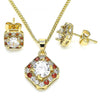 Juego de Arete y Dije de Adulto 10.344.0016.1 Oro Laminado, con Micro Pave Granate y Blanca, Pulido, Dorado