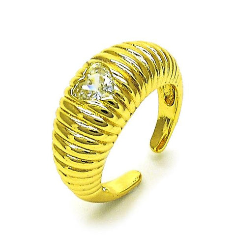 Anillo Multi Piedra 01.196.0009 Oro Laminado, Diseño de Corazon, con Zirconia Cubica Blanca, Diamantado, Dorado
