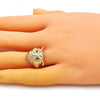 Anillo Multi Piedra 01.213.0032 Oro Laminado, Diseño de Buho, con Zirconia Cubica Verde, Pulido, Dorado