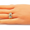 Anillo Multi Piedra 01.380.0004.07 Oro Laminado, Diseño de Elefante, con Cristal Blanca y Negro, Pulido, Dorado