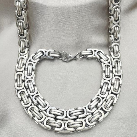 Collar y Pulso 06.363.0041 Acero Inoxidable, Diseño de Llave Griega, Pulido, Tono Plateado