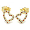 Arete Dormilona 02.156.0494.1 Oro Laminado, Diseño de Corazon, con Micro Pave Granate y Blanca, Pulido, Dorado