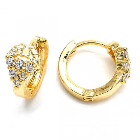 Argolla Huggie 02.156.0144 Oro Laminado, Diseño de Uva, con Zirconia Cubica Blanca, Diamantado, Dorado