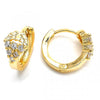 Argolla Huggie 02.156.0144 Oro Laminado, Diseño de Uva, con Zirconia Cubica Blanca, Diamantado, Dorado