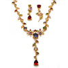 Collar y Arete 06.205.0002.1 Oro Laminado, Diseño de Flor y Oja, Diseño de Flor, con Zirconia Cubica Multicolor, Pulido, Dorado