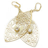 Arete Colgante 61.003 Oro Laminado, Diseño de Oja y Pajaro, Diseño de Oja, con Cristal Blanca, Diamantado, Dorado