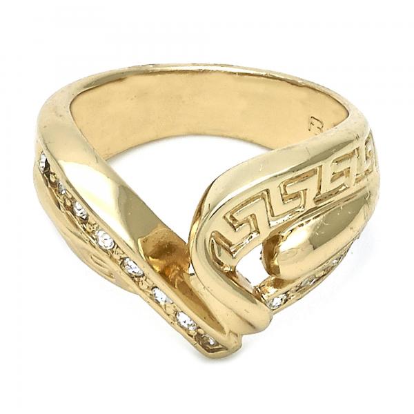 Anillo Elegante 01.65.0046.08 Oro Laminado, Diseño de Llave Griega, con Zirconia Cubica Blanca, Diamantado, Dorado