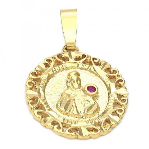 Dije Religioso 5.184.017 Oro Laminado, Diseño de Santa Barbara, con Zirconia Cubica Rubi, Diamantado, Dorado