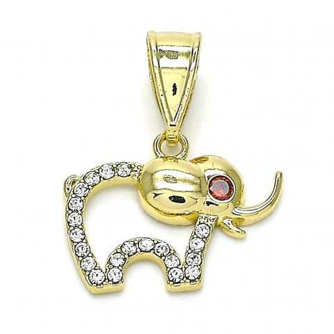 Dije Elegante 05.253.0111 Oro Laminado, Diseño de Elefante, con Cristal Blanca y Zirconia CubicaGranate, Pulido, Dorado