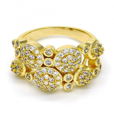 Anillo Multi Piedra 01.99.0059.08 Oro Laminado, Diseño de Flor, con Micro Pave Blanca, Pulido, Dorado