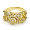 Anillo Multi Piedra 01.99.0059.08 Oro Laminado, Diseño de Flor, con Micro Pave Blanca, Pulido, Dorado