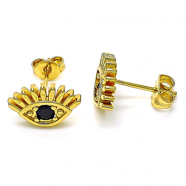 Arete Dormilona 02.341.0028.1 Oro Laminado, Diseño de Ojo Griego, con Zirconia Cubica Negro, Pulido, Dorado