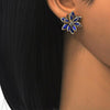 Arete Dormilona 02.64.0639.1 Oro Laminado, Diseño de Flor, con Cristal Zafiro Azul y Blanca, Pulido, Dorado
