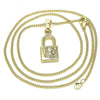 Collares con Dije 04.213.0211.20 Oro Laminado, Diseño de Candado, con Cristal Blanca, Pulido, Dorado