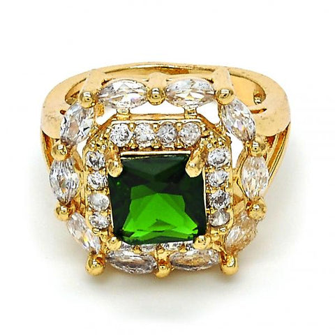 Anillo Multi Piedra 01.284.0005.08 Oro Laminado, con Zirconia Cubica Verde y Blanca, Pulido, Dorado