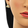 Juego de Arete y Dije de Adulto 10.26.0022.2 Oro Laminado, Diseño de Elefante, con Micro Pave Blanca, Pulido, Dorado