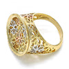 Anillo Elegante 01.100.0011.08 Oro Laminado, Diseño de Flor, Diamantado, Tricolor