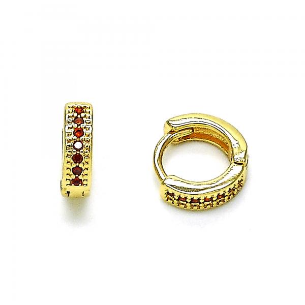 Argolla Huggie 02.195.0106.6.10 Oro Laminado, con Micro Pave Granate, Pulido, Dorado