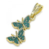 Dije Elegante 05.351.0187.2 Oro Laminado, Diseño de Mariposa, con Cristal Blue Zircon, Pulido, Dorado