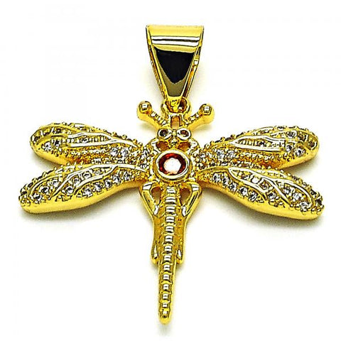 Dije Elegante 05.342.0155 Oro Laminado, Diseño de Libelula, con Micro Pave Blanca y Granate, Pulido, Dorado