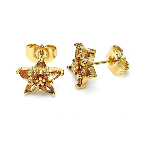 Arete Dormilona 02.310.0060 Oro Laminado, Diseño de Estrella, con Zirconia Cubica Chanpan Oscuro, Pulido, Dorado