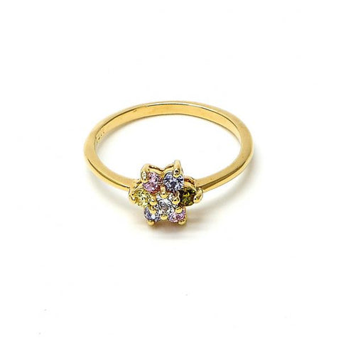 Anillo Multi Piedra 5.172.022.09 Oro Laminado, Diseño de Flor y Cluster, Diseño de Flor, con Zirconia Cubica Multicolor, Pulido, Dorado