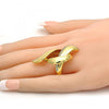 Anillo Multi Piedra 01.241.0045.08 Oro Laminado, Diseño de Llave Griega, con Cristal Blanca, Pulido, Dorado