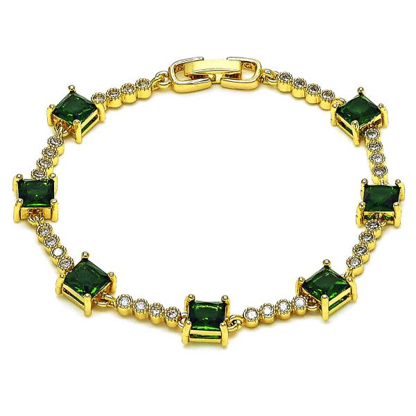 Pulsera Elegante 03.283.0311.07 Oro Laminado, con Zirconia Cubica Verde y Blanca, Pulido, Dorado