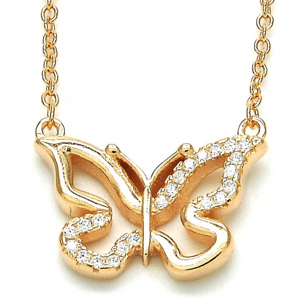 Collares con Dije 04.336.0046.1.16 Plata Rodinada, Diseño de Mariposa, con Zirconia Cubica Blanca, Pulido, Oro Rosado