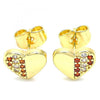 Arete Dormilona 02.156.0491.1 Oro Laminado, Diseño de Corazon, con Micro Pave Blanca, Pulido, Dorado