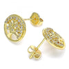 Arete Dormilona 02.156.0450 Oro Laminado, Diseño de Arbol, con Micro Pave Blanca, Pulido, Dorado