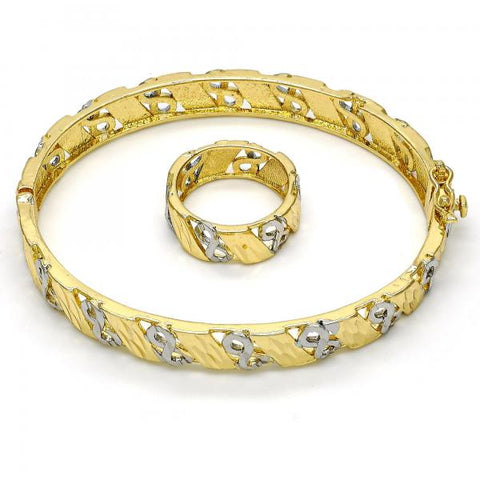 Juego de Aro 13.99.0001.05.08 Oro Laminado, Diseño de Infinito, Diamantado, Dos Tonos